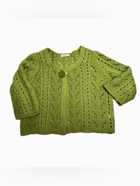 Cato Lime Green Spring, Eyelet Knit Cardigan, XL